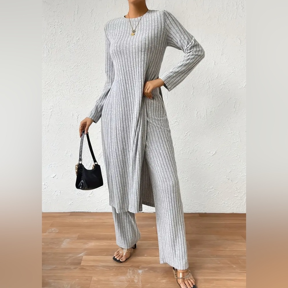Sweater 2 piece Tunic + High Waist Wide Leg Pants Set Boutique New